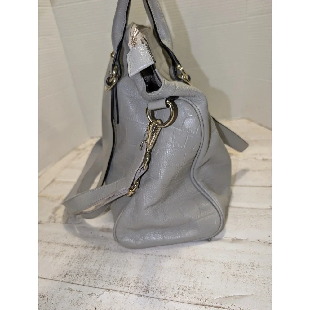 Kattee Crocodile Embossed Cowhide Leather Soft Gray Tote w/Gold Tone Hardware